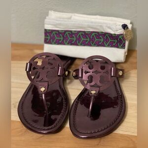 Tory Burch Metallic Plum Logo Thong Sandals